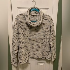 Loft Large White Sweater with Black and Gold Threads